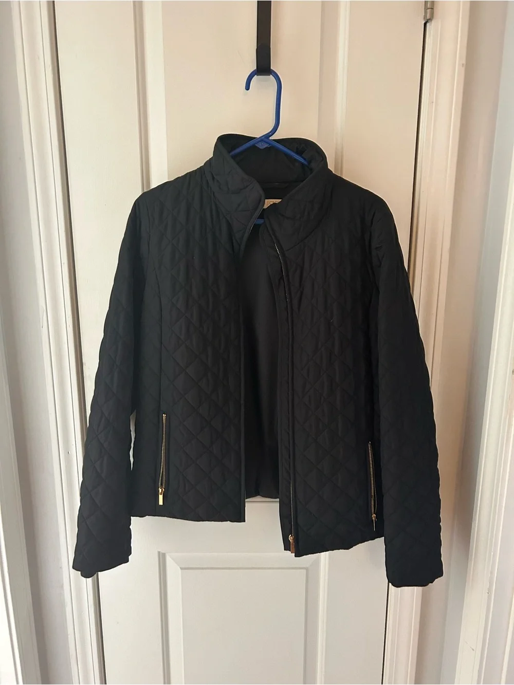 J. Crew Black Quilted Puffer Jacket with Gold Zippers